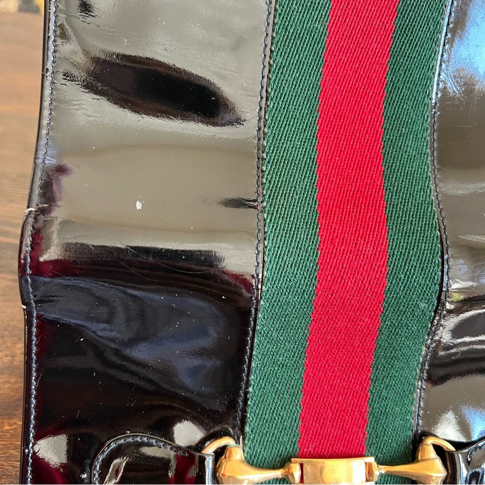 Gucci Tri Fold Web Detail Horsebit Black Patent Leather Vintage Wallet - Picture 16 of 17